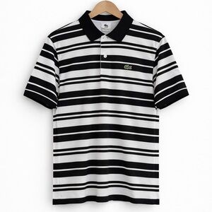 Vintage Lacoste Black & White Striped Polo Shirt